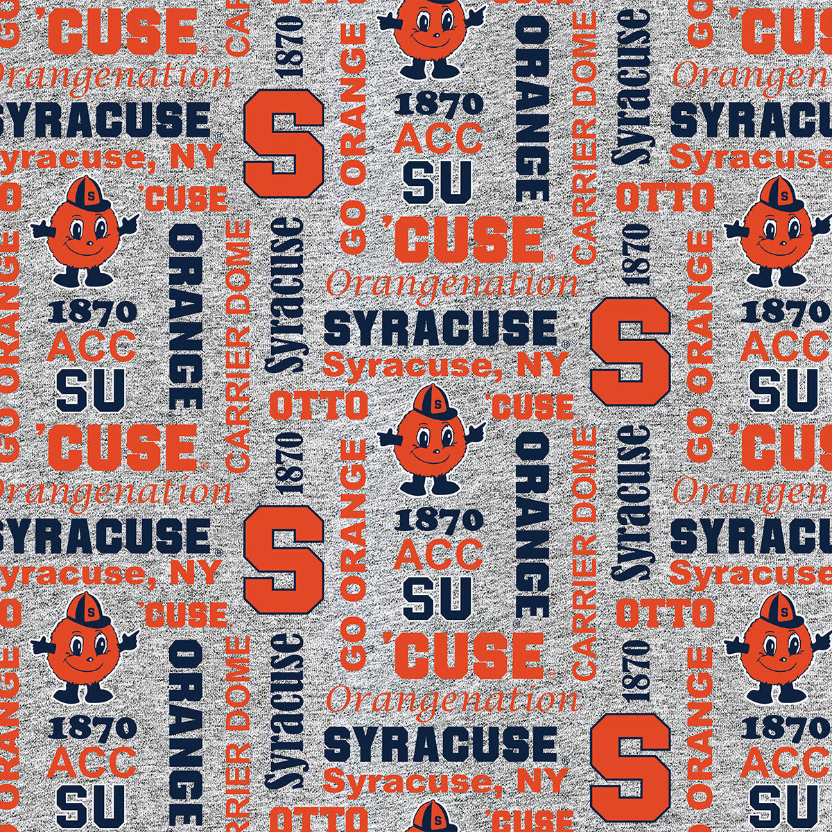 Syracuse Orange NCAA College Heather Verbiage Sykel Enterprises Polyester FLEECE Fabric SYR-1162
