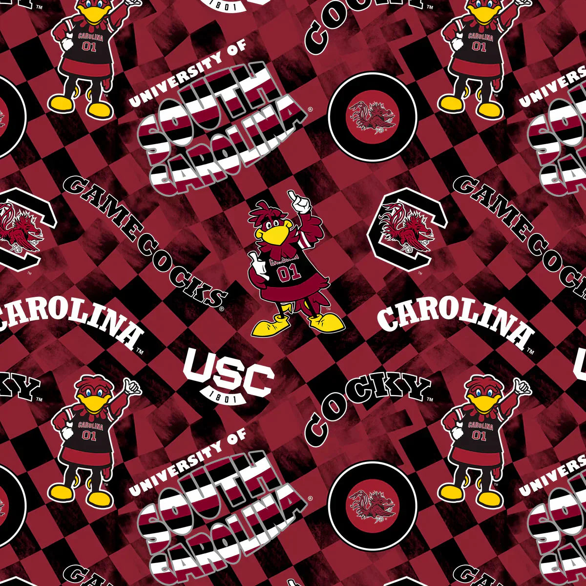 South Carolina Gamecocks NCAA College Check Allover Sykel Cotton Fabric SC-1370