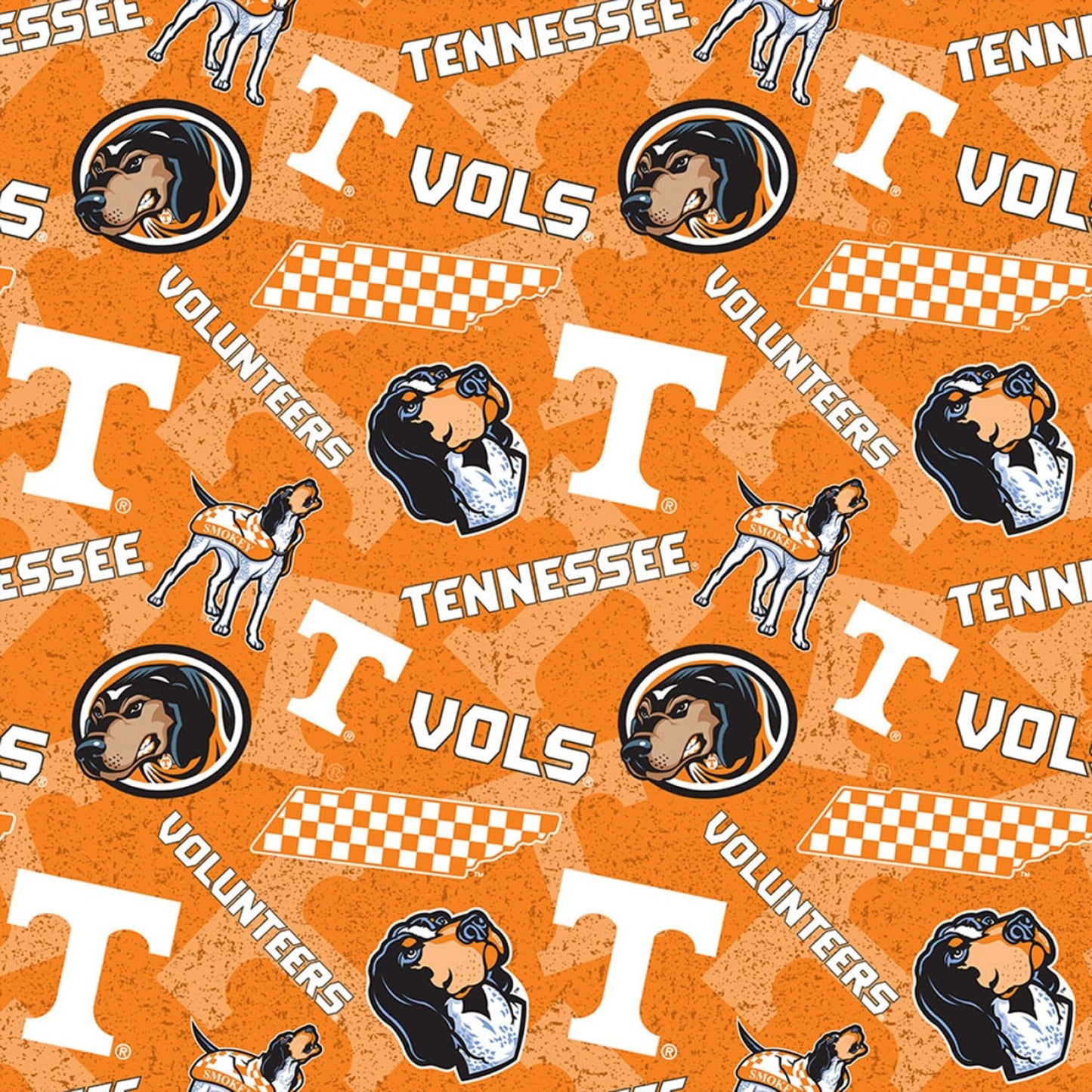 Tennessee University Vols (Volunteers) NCAA College Tone Sykel on Tone Sykel Cotton Fabric TENN-1178