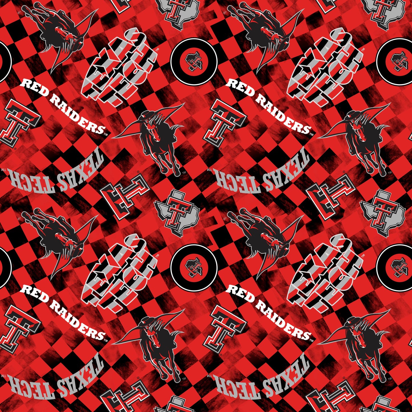 Texas Tech Red Raiders NCAA College Checks Red Sykel Enterprises Canvas Duck Cloth Cotton Fabric TT-1380-RED