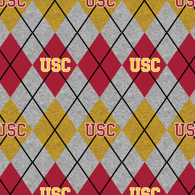 University of Southern California Trojans NCAA College Heather Argyle Sykel Enterprises Polyester FLEECE Fabric USC-1148