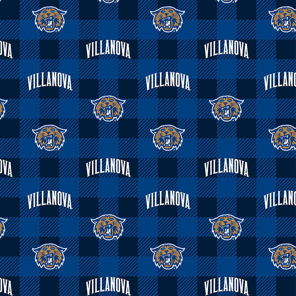 Villanova Wildcats NCAA College Buffalo Plaid Sykel Enterprises Polyester Fleece Fabric VU-1190