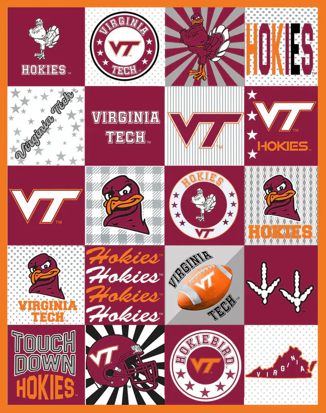 Virginia Tech Hokies NCAA Collegiate T-Shirt Panel 60" Sykel Polyester Minky Fabric VT-1362