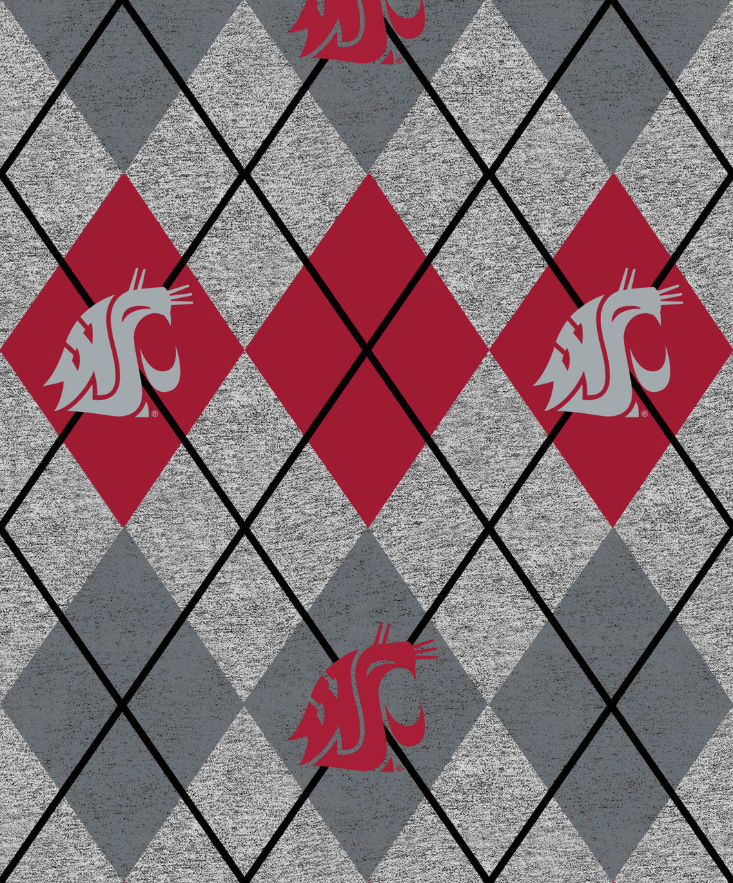 Washington State Cougars NCAA College Heather Argyle Sykel Enterprises Polyester Fleece Fabric WAST-1148