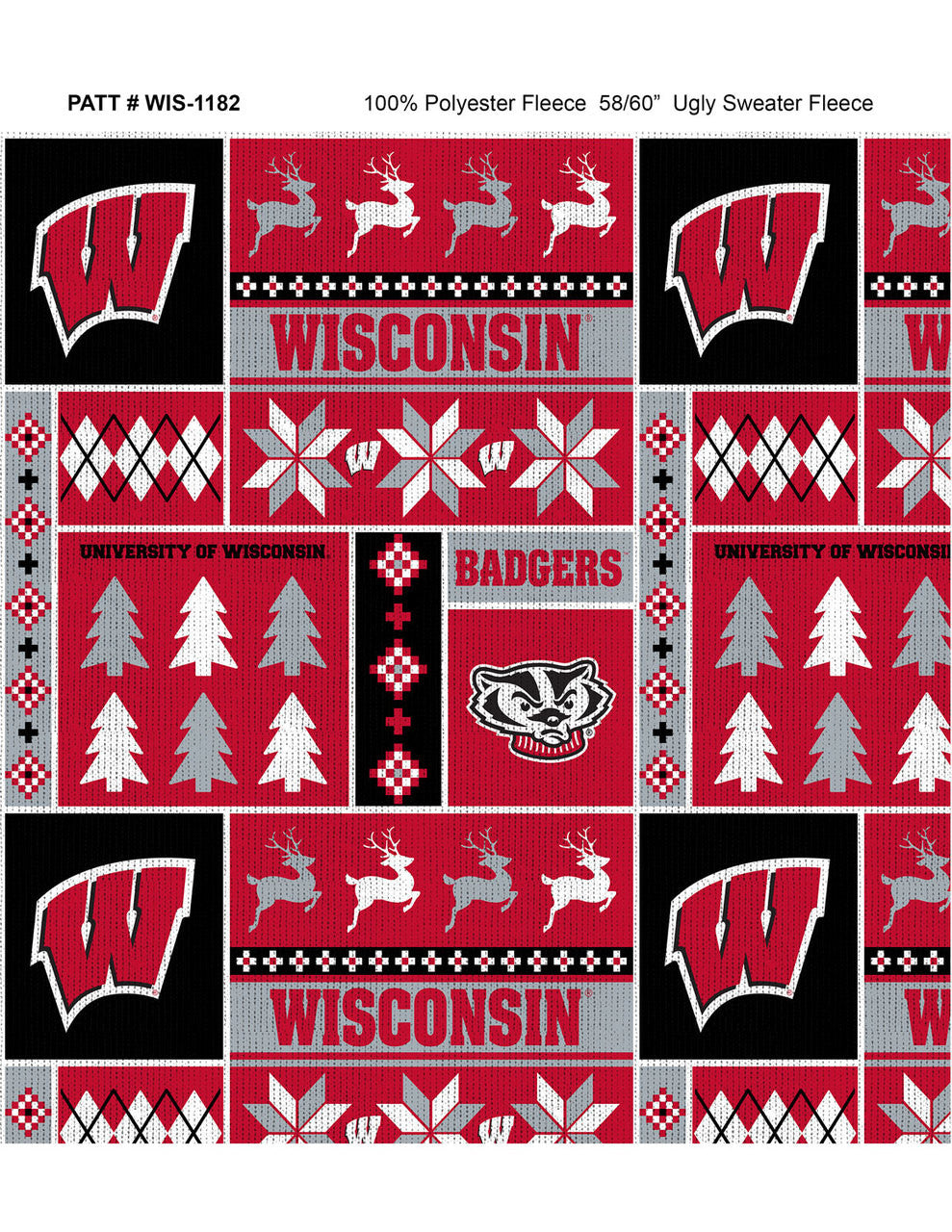 Wisconsin Badgers NCAA College Holiday Sweater Sykel Enterprises Polyester Fleece Fabric WIS-1182