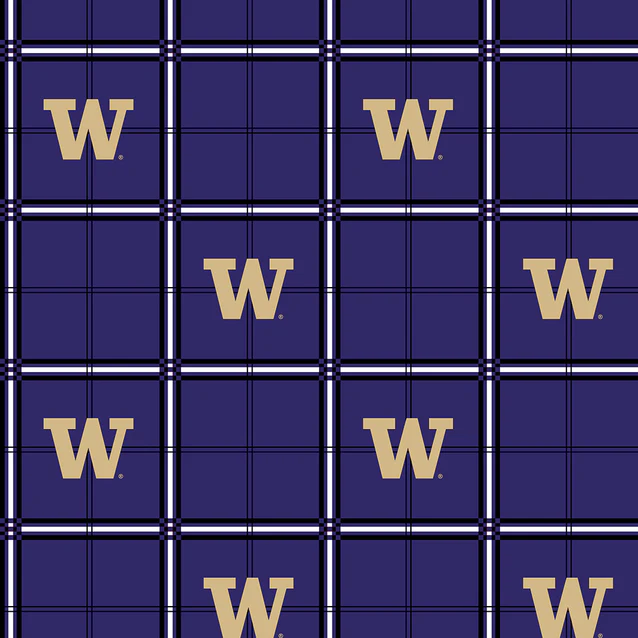 Washington Huskies (Dawgs) NCAA College Plaid Sykel Enteprises Cotton Flannel Fabric WA-023