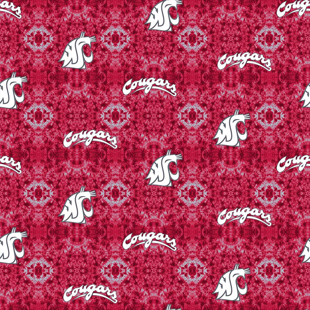 Washington State Cougars NCAA College Tie Dye Sykel Enterprises Cotton Flannel Fabric WAST-1191