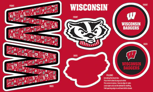 Wisconsin Badgers NCAA Collegiate Pillow Project 36"x60" Sykel Enterprises Polyester Minky Fabric WIS-1359
