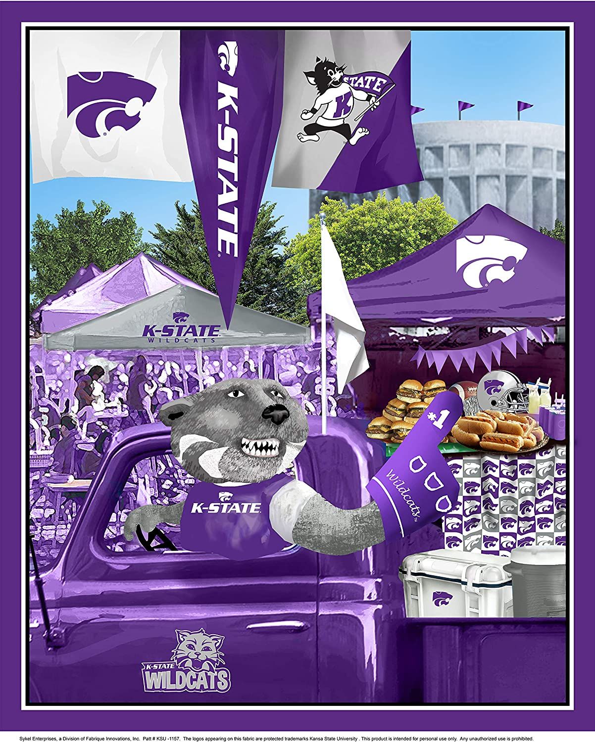 Kansas State Wildcats NCAA College Tailgate Panel Sykel Cotton Fabric KSU-1157