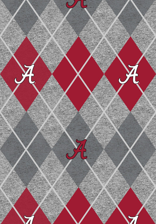 University of Alabama Crimson Tide Heather Argyle Fleece Fabric-Sold by the yard