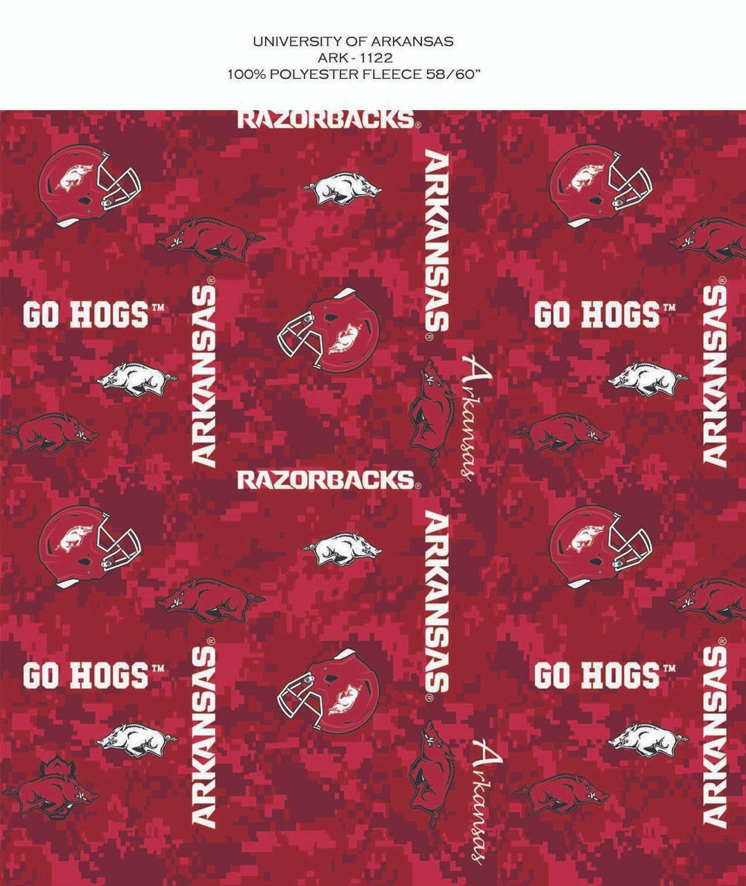 ARKANSAS RAZORBACKS DIGITAL CAMO FLEECE ALLOVER DESIGN