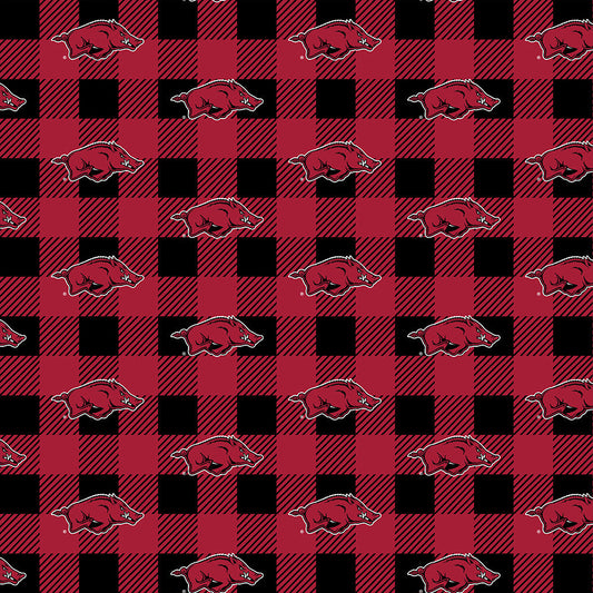 Arkansas Razorbacks Fleece Fabric with Buffalo Plaid design-Sold by the Yard