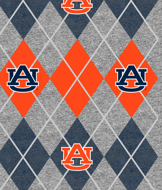 Auburn University Heather Grey Argyle Fleece Fabric-Sold by the Yard
