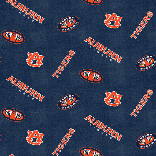 Auburn University Tigers Flannel Fabric with Distressed Logo Print