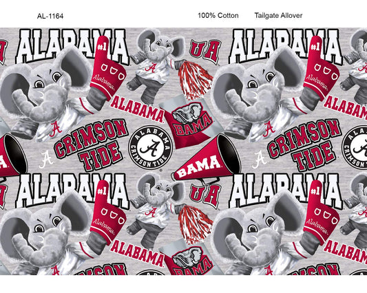 Alabama Crimson Tide NCAA Bama Mascot Allover Heather Print Design Cotton Fabric AL-1164