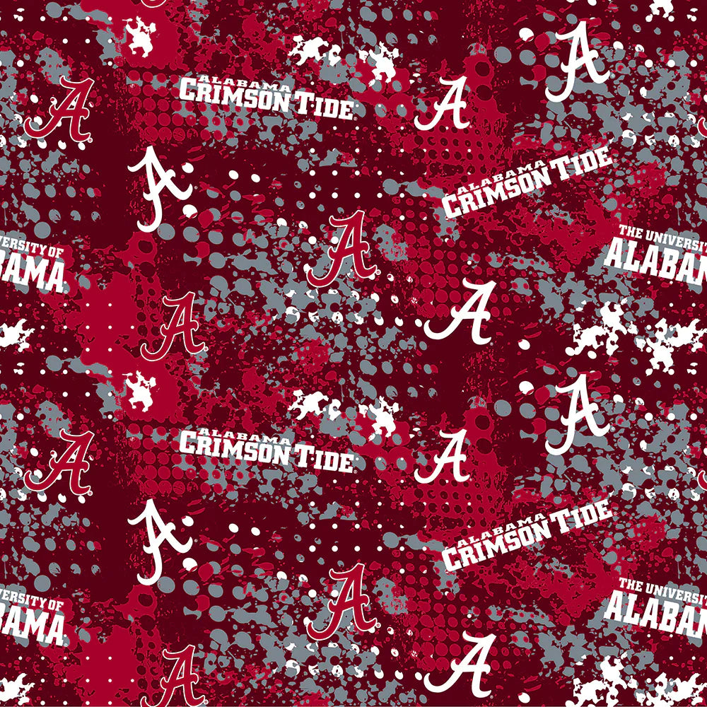 Alabama Crimson Tide NCAA College Splatter Red Sykel Cotton Fabric AL-835