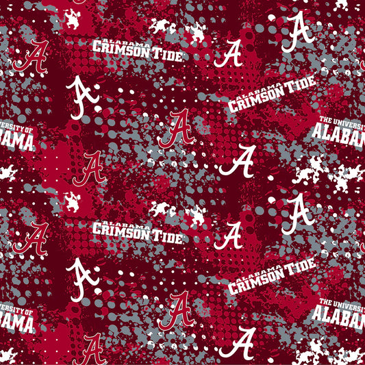 Alabama Crimson Tide NCAA College Splatter Red Sykel Cotton Fabric AL-835