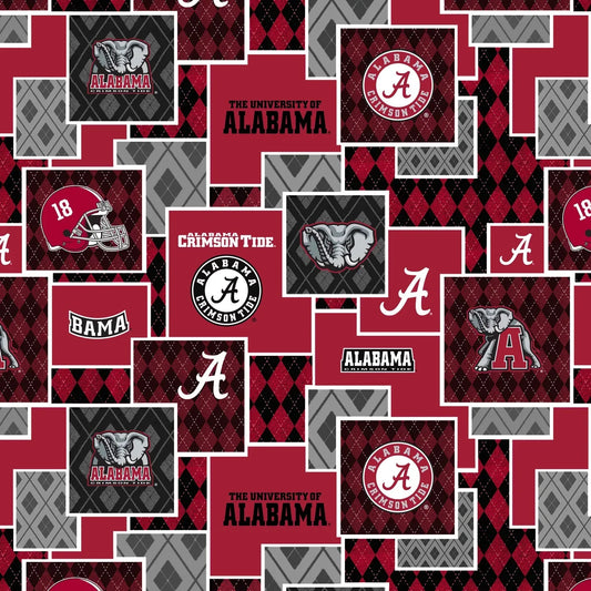 Alabama Crimson Tide NCAA College Argyle Boxes Sykel Enterprises Cotton Fabric AL-1371