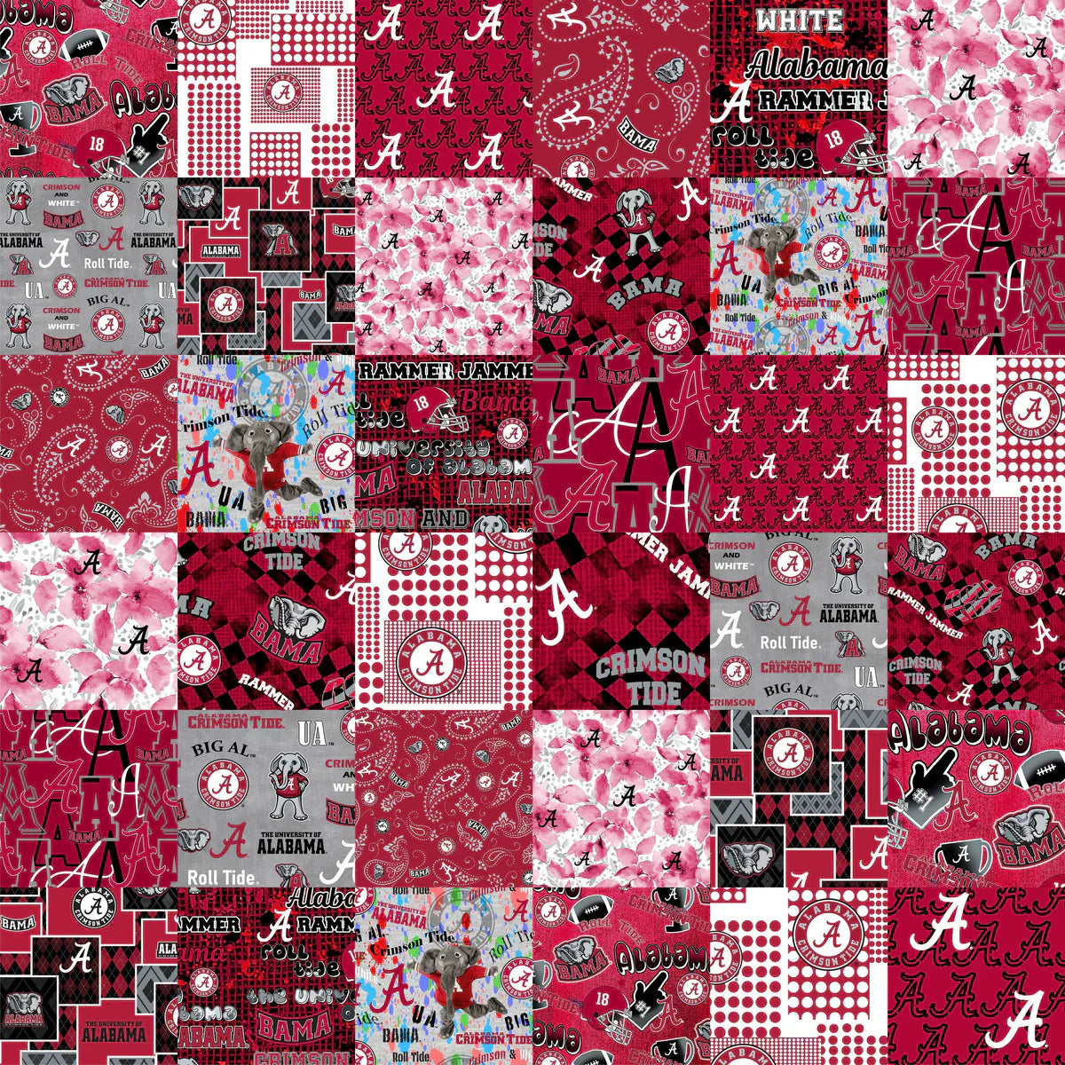 Alabama Crimson Tide NCAA College Cheater Quilt Allover 60" Sykel Cotton Fabric AL-1363