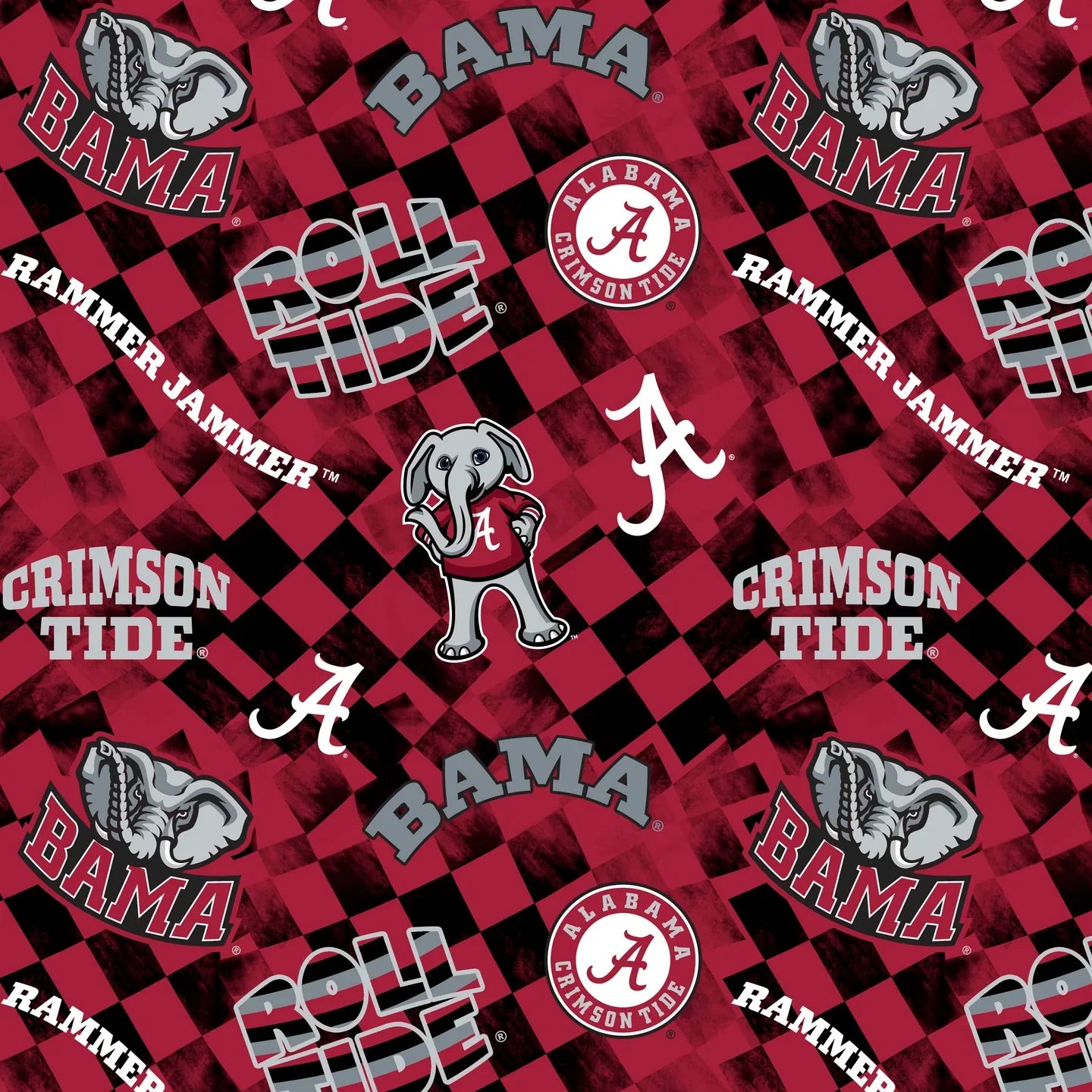 Alabama Crimson Tide NCAA College Check Allover Sykel Enterprises Cotton Fabric AL-1370