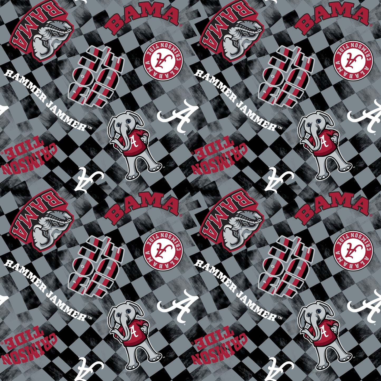 Alabama Crimson Tide NCAA College Checks Gray Sykel Enterprises Canvas Duck Cloth Cotton Fabric AL-1380-GRAY