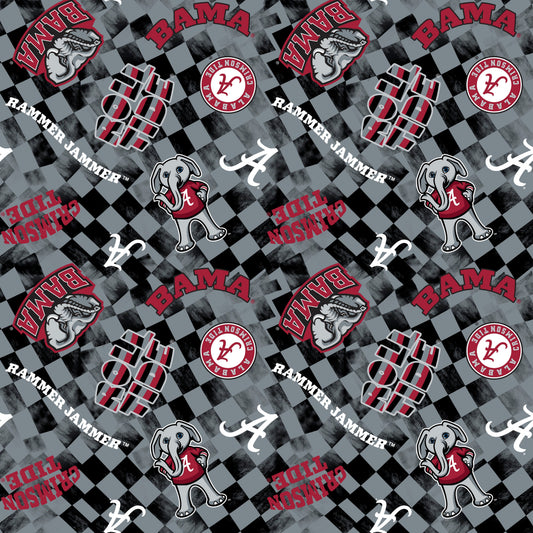 Alabama Crimson Tide NCAA College Checks Gray Sykel Enterprises Canvas Duck Cloth Cotton Fabric AL-1380-GRAY