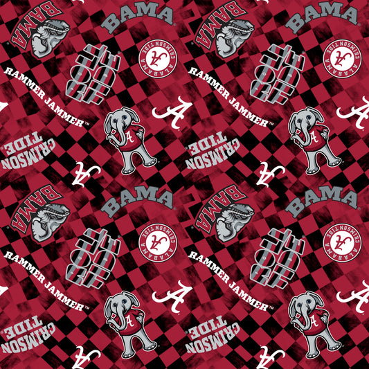 Alabama Crimson Tide NCAA College Checks Red Sykel Enterprises Canvas Duck Cloth Cotton Fabric AL-1380-RED