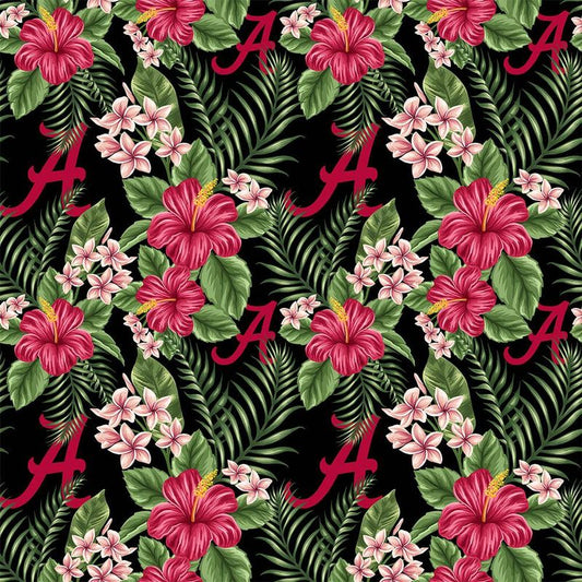 Alabama Crimson Tide NCAA College Tropical Palm Allover Sykel Cotton Fabric AL-1174
