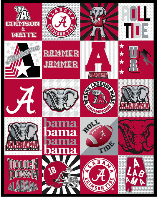 Alabama Crimson Tide NCAA Collegiate T-Shirt Panel 60" Sykel Polyester Minky Fabric AL-1362
