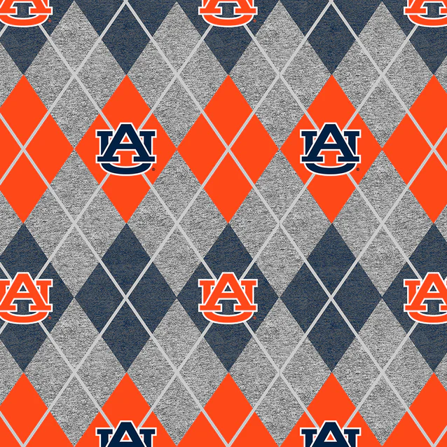 Auburn Tigers NCAA College Heather Argyle  Sykel Enterprises Polyester Fleece Fabric AU-1148
