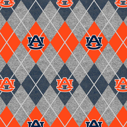 Auburn Tigers NCAA College Heather Argyle  Sykel Enterprises Polyester Fleece Fabric AU-1148