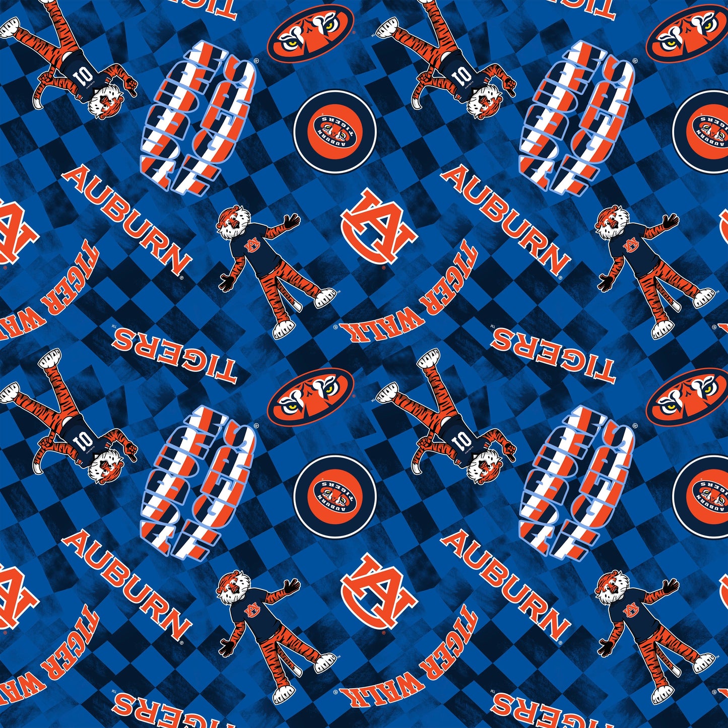 Auburn Tigers NCAA College Checks Navy Sykel Enterprises Canvas Duck Cloth Cotton Fabric AU-1380-NAVY