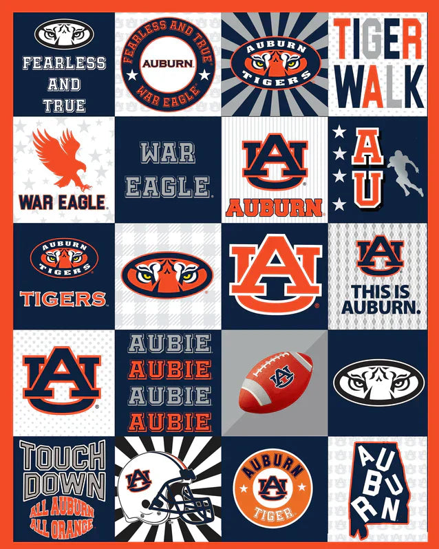 Auburn Tigers NCAA College Collegiate T-Shirt Panel 60"x60" Sykel Enterprises Polyester Minky Fabric AU-1362