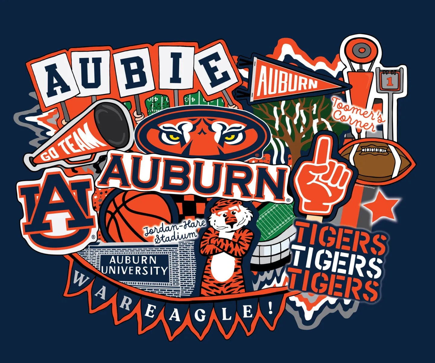 Auburn Tigers NCAA College Doodle Panel 36''x43'' Sammy Sykel Enterprises Cotton Fabric AU-2000