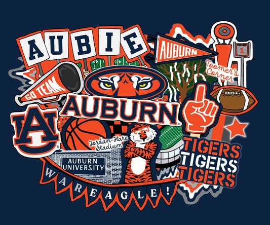 Auburn Tigers NCAA College Doodle Panel 36''x43'' Sammy Sykel Enterprises Cotton Fabric AU-2000