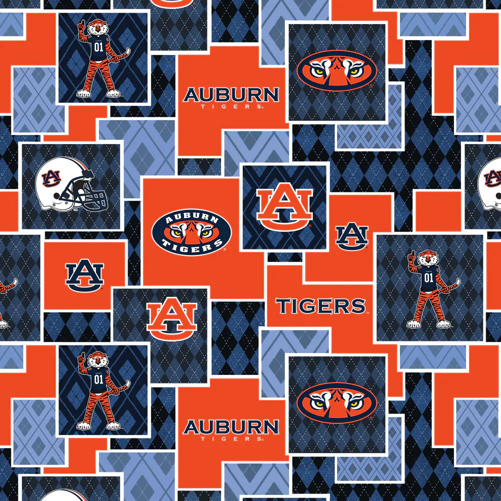 Auburn Tigers NCAA College Argyle Boxes Sykel Cotton Fabric AU-1371