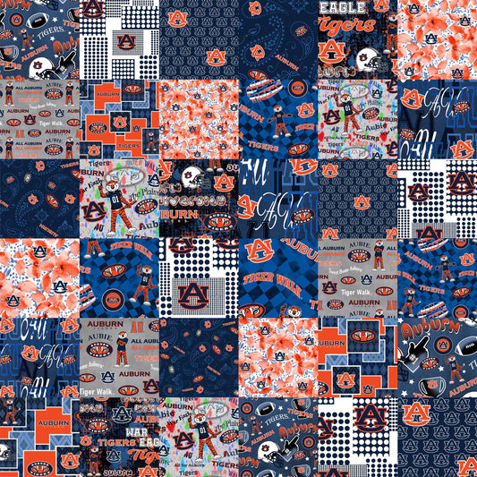 Auburn University Tigers NCAA College Cheater Quilt Allover 60" Sykel Cotton Fabric AU-1363