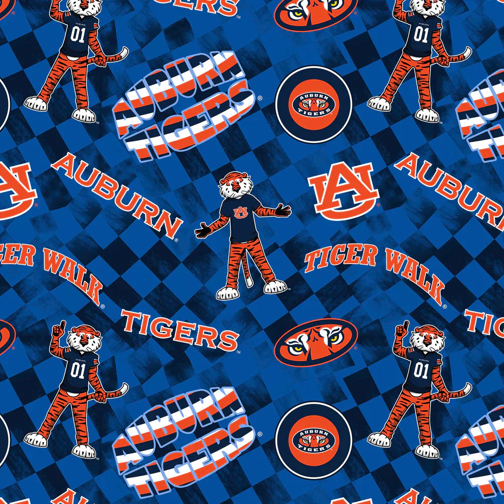 Auburn Tigers NCAA College Check Allover Sykel Cotton Fabric AU-1370