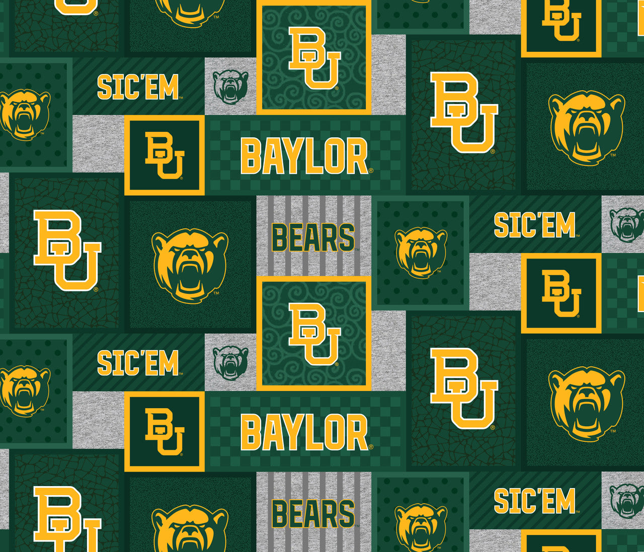 Baylor University Fleece Fabric with College Patch Design-Sold by the yard