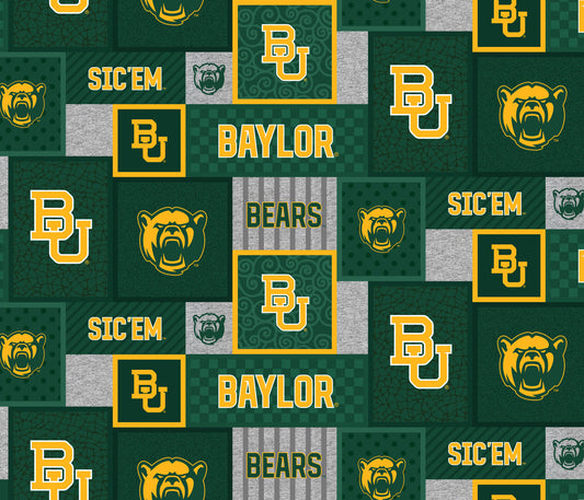 Baylor University Fleece Fabric with College Patch Design-Sold by the yard