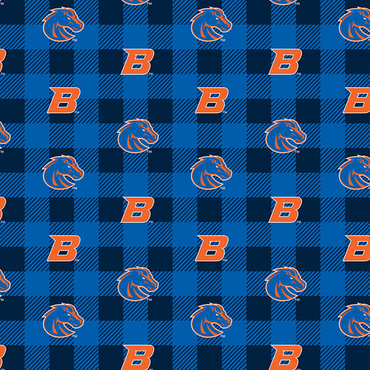 Boise State Fleece Fabric with Buffalo Plaid design-Sold by the Yard