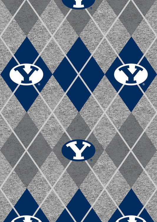 BYU University Heather Argyle Fleece Fabric-Sold by the yard