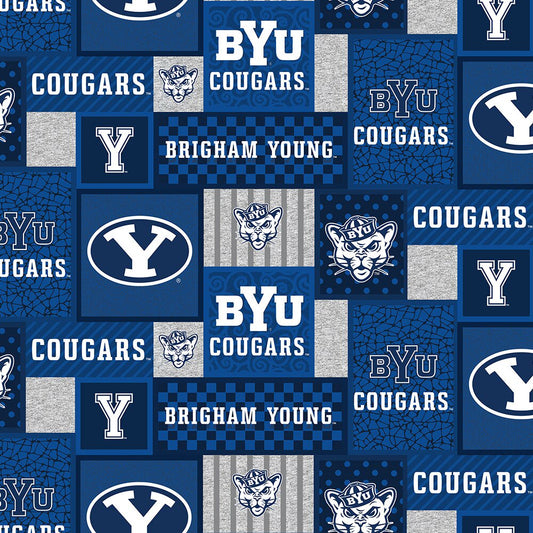 Brigham Young University Fleece Fabric with College Patch Design-Sold by the yard