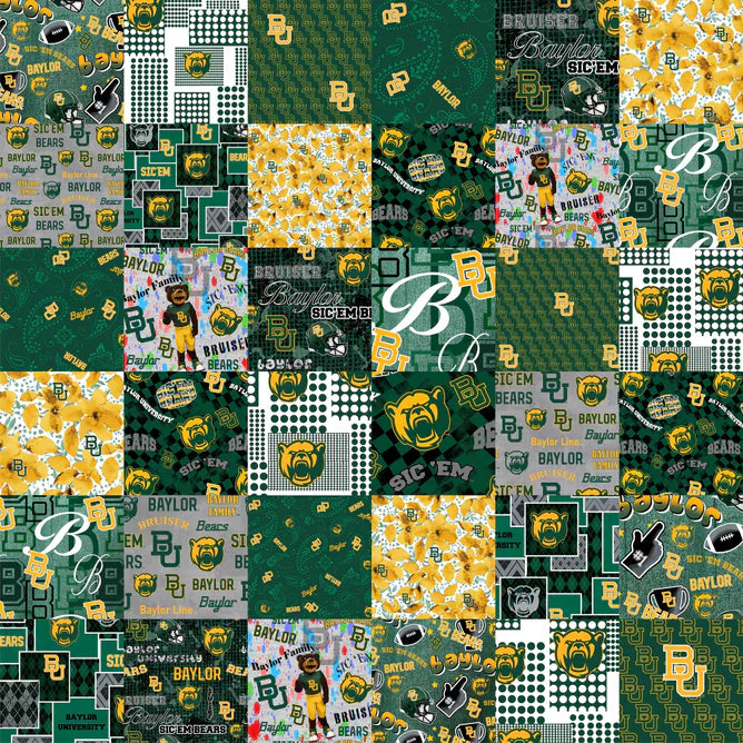 Baylor Bears NCAA College Cheater Quilt Allover 60" Sykel Cotton Fabric BAY-1363
