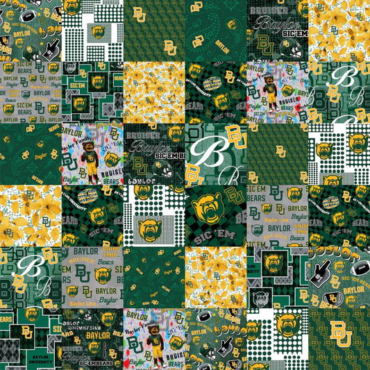 Baylor Bears NCAA College Cheater Quilt Allover 60" Sykel Cotton Fabric BAY-1363