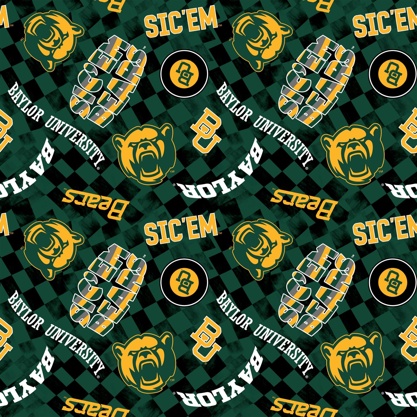 Baylor Bears NCAA College Checks Green Sykel Enterprises Canvas Duck Cloth Cotton Fabric BAY-1380-GREEN