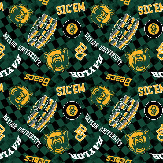 Baylor Bears NCAA College Checks Green Sykel Enterprises Canvas Duck Cloth Cotton Fabric BAY-1380-GREEN