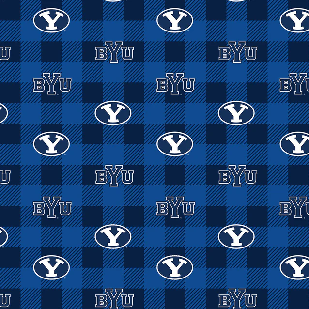 Brigham Young Cougars NCAA College Buffalo Plaid Sykel Enterprises Polyester Fleece Fabric BYU-1190