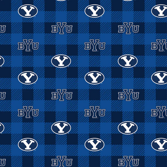 Brigham Young Cougars NCAA College Buffalo Plaid Sykel Enterprises Polyester Fleece Fabric BYU-1190