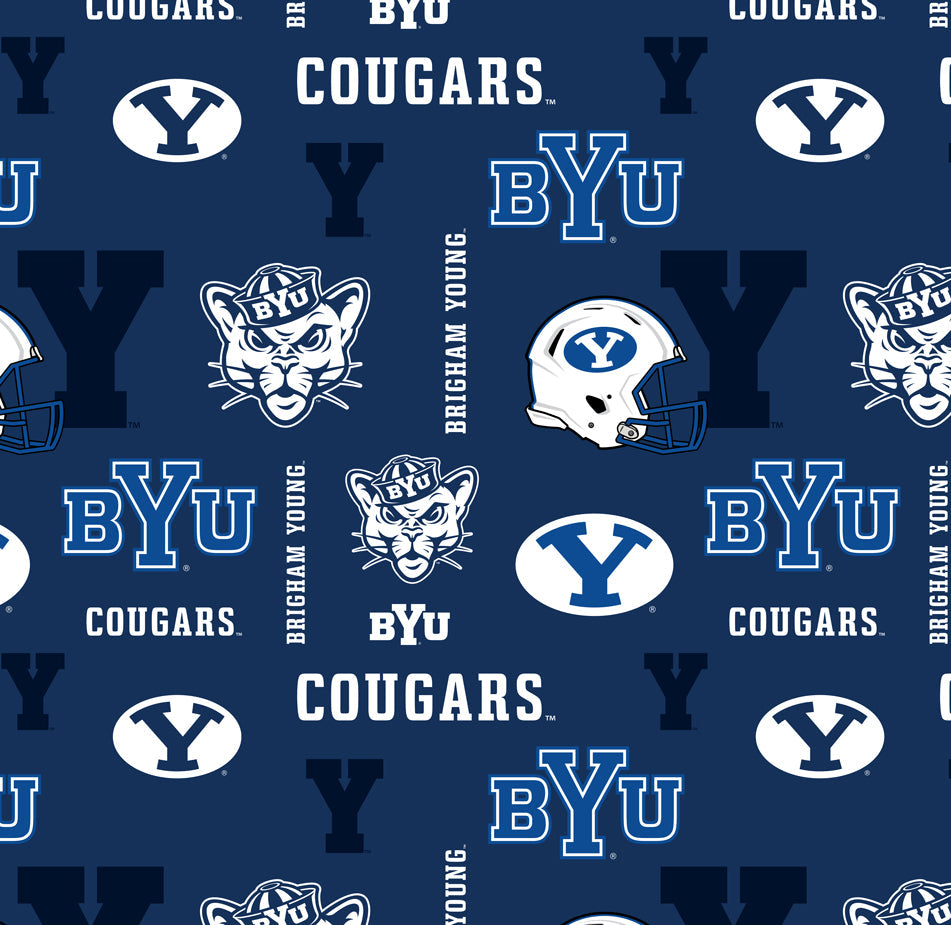 Brigham Young Cougars NCAA College Allover Sykel Enterprises Polyester Minky Fabric BYU-071